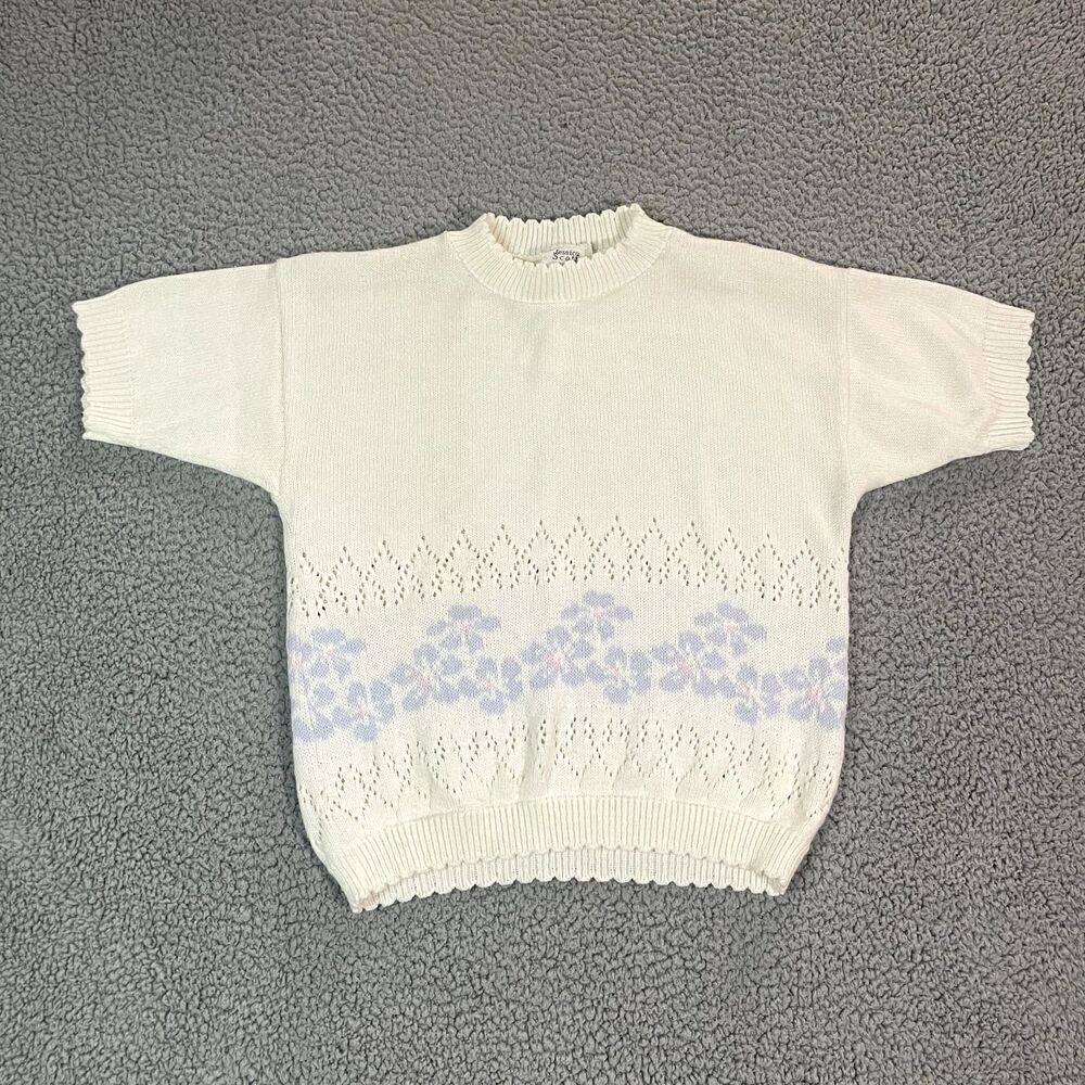 Vintage Jessica Scott Sweater Women's Short Sleeve Floral Cottage Granny 90's Sz